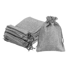 25Pcs Drawstring Burlap Gift Bags 5" x 7" Linen Sack Jewelry Pouches Grey