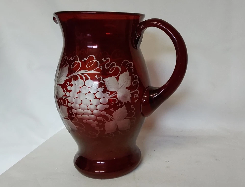 Antique 19thC Victorian Ruby Flash Pitcher, Blown & Engraved Bohemian Glass - Image 3 of 4