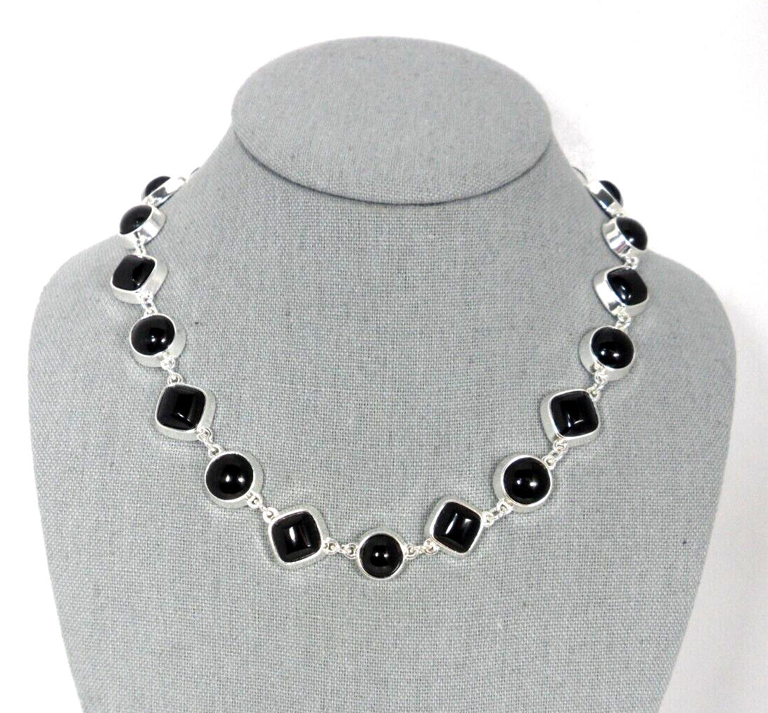 Georgian Collet Necklace Art Deco Riviere Black Glass Cabochon