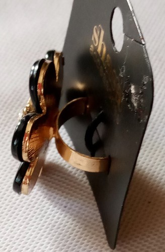 Women's Flower Ring Size 6 Black Adjustable Gold Color Sasha Ships Free - Picture 8 of 13