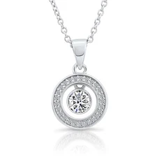 Solid 925 Sterling Silver Round Brilliant Halo CZ Pendant Necklace 16" 18"