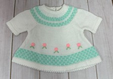 Vintage Baby Girls Pink Sweater Dress Size 18 Months Korea White Knit Flowers