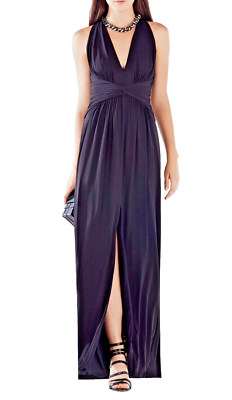 BCBG Max Azria 'Danicka' ~ Black Jersey Deep V Open Back Slit Gown