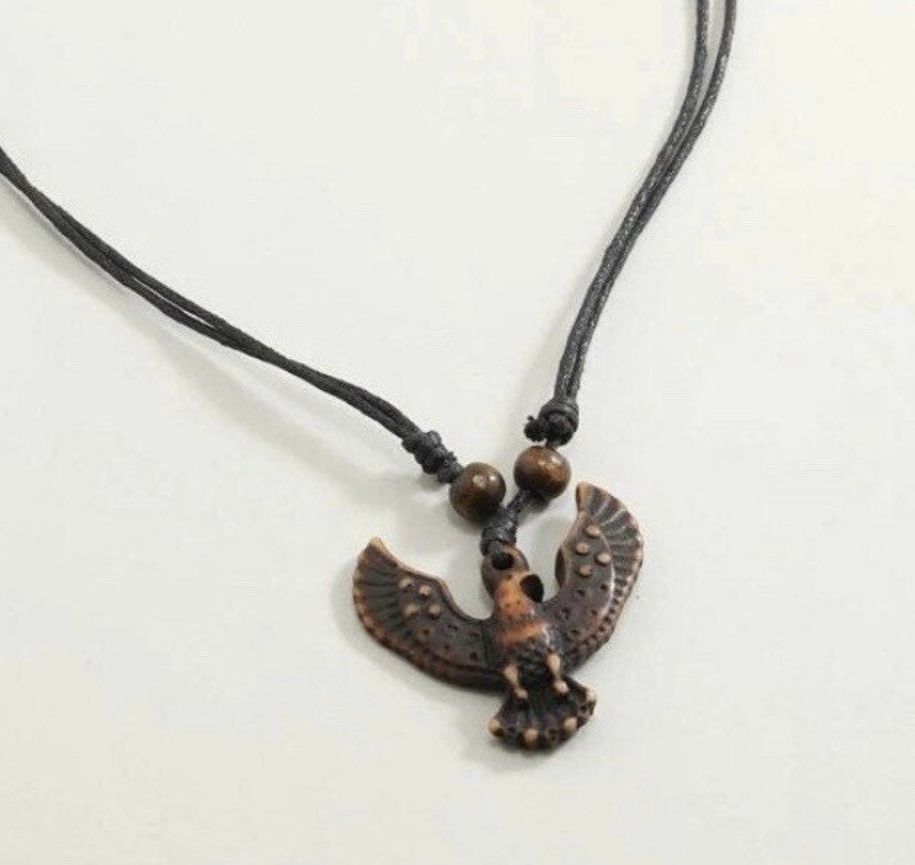 Wooden eagle necklace rope chain Spirit Animal Viking