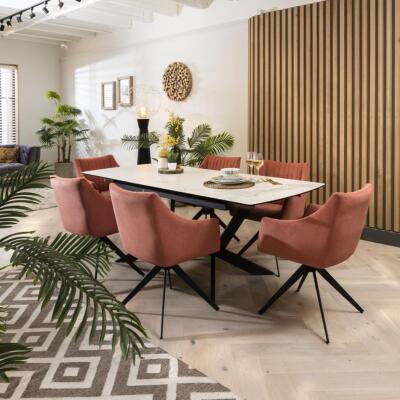 White Ceramic Extend Table Pink Swivel Chairs Seater Dining