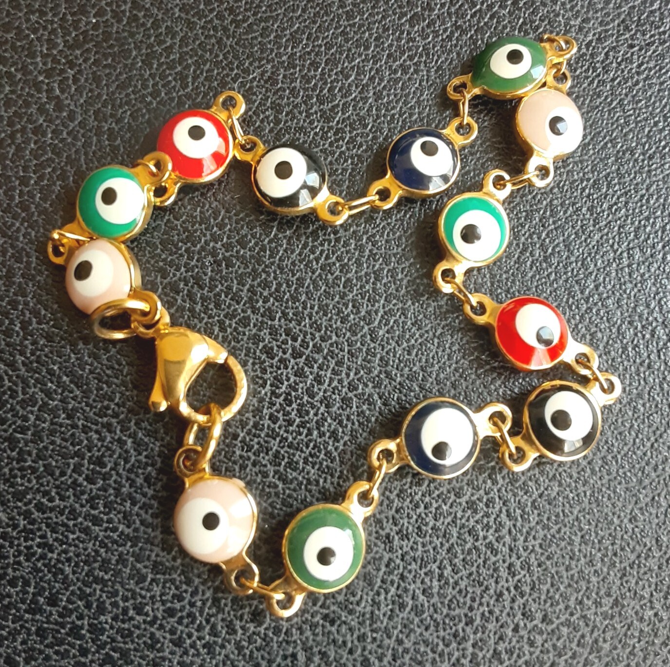 Vintage Evil Eye Enamel Beaded Tennis Bracelet 6mm*7 Gold