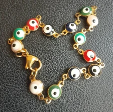 Vintage Evil Eye Enamel Beaded Tennis Bracelet 6mm*7 Gold