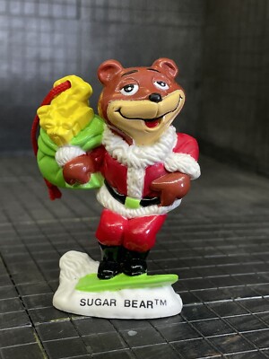 VTG SUPER SUGAR CRISP SANTA CLAUS SUGAR BEAR SURFING CHRISTMAS ORNAMENT  1993