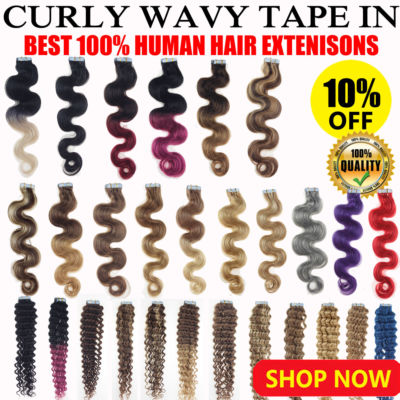 55cm Gelockt &Gewellt Tape In Remy Hair Extensions Echthaar Haarverlängerung 60g