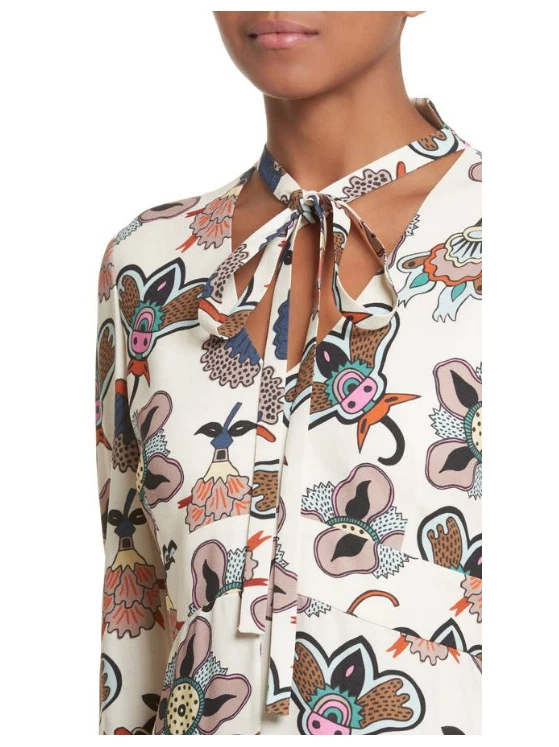 Abito nuovo con etichette San Valentino con stampa floreale pop cravatta crepe taglia 6