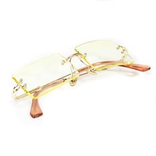 Canary Yellow Tint Men s Retro Rectangle Buffs Gold Hip Hop Rimless Sunglasses