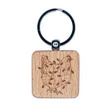 Christmas Hen Decorated Lights Holiday Chicken Engraved Wood Square Keychain