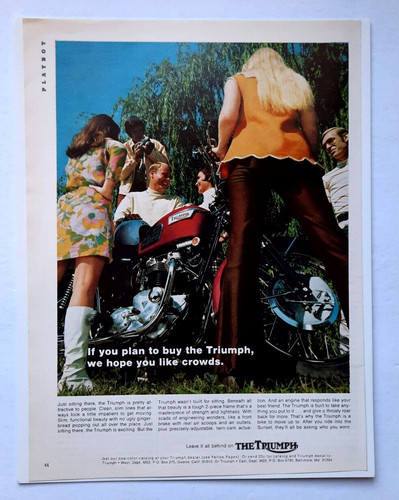 1969 Triumph Motorcycle Vintage Original Print Ad  we hope you like crowds