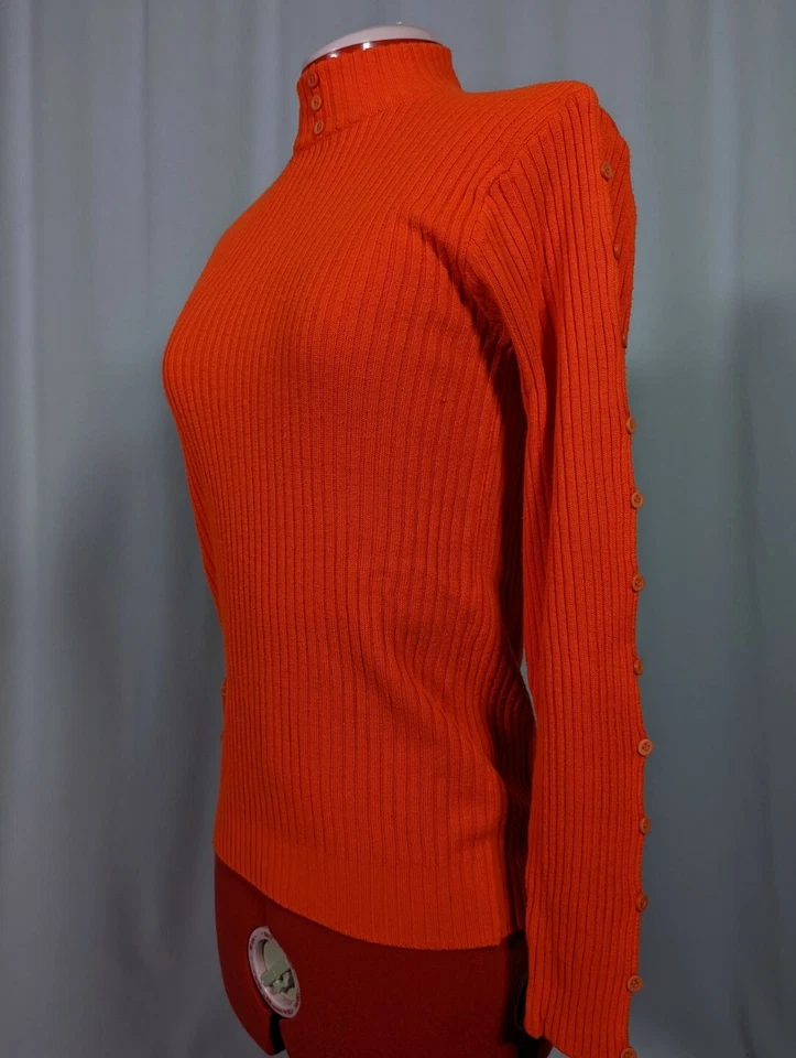 Tarrri Vintage 60s 70s Mod Safety Florescent Orange Bodycon Deconstructed Top - Image 2 of 4