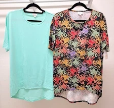 SET OF 2 NWT LULAROE XS IRMA TUNICS: MODAL OCTOPUS SEA LIFE & SOLID MINT GREEN