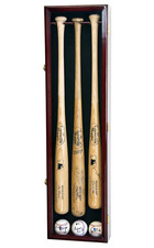 3 Baseball Bat Display Case Cherry MLB Ball Frame Wall Mount Cabinet Shadow Box