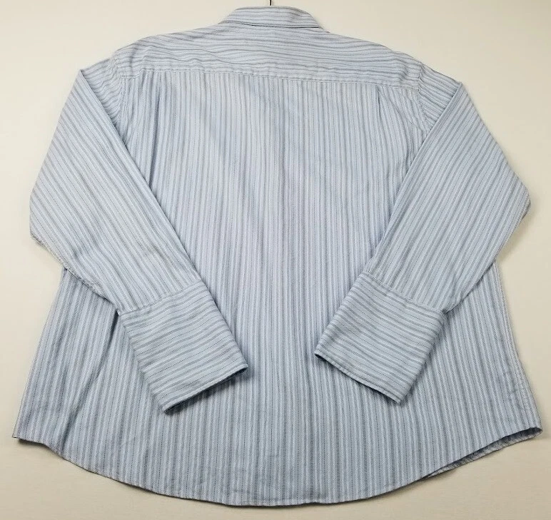 Perry Ellis Button Up Shirt Men XL 17 32 33 Blue Striped Long Sleeve French Cuff - Image 2 of 4