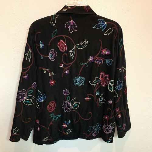 Koret Embroidered Black Floral Blazer Jacket Women's Size Med Colorful Velvet - Picture 2 of 5