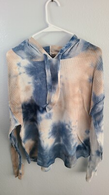 Belle By Belldini Women's Tie Dye Pullover Hoodie Sweater Blue
