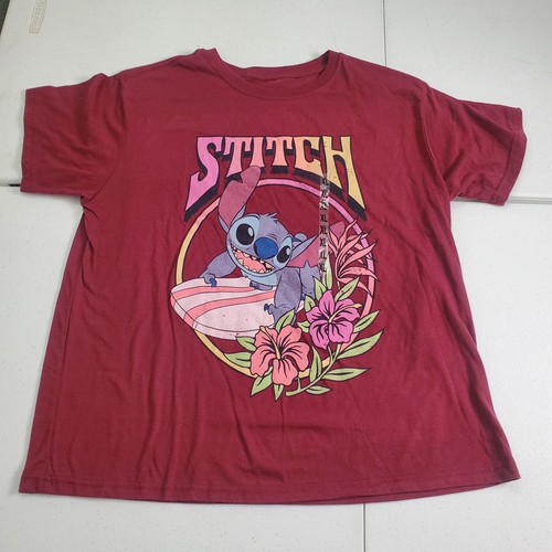Disney's Lilo & Stitch Graphic Tee T-shirt Short Sleeve Maroon Women's Size XL - 第 1/6 張圖片