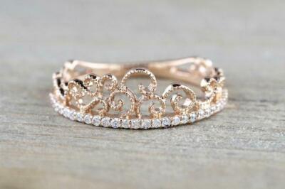 2ct Lab-Created Moissanite Engagement Ring 14k Gold Plated Crown Tiara Milgrain