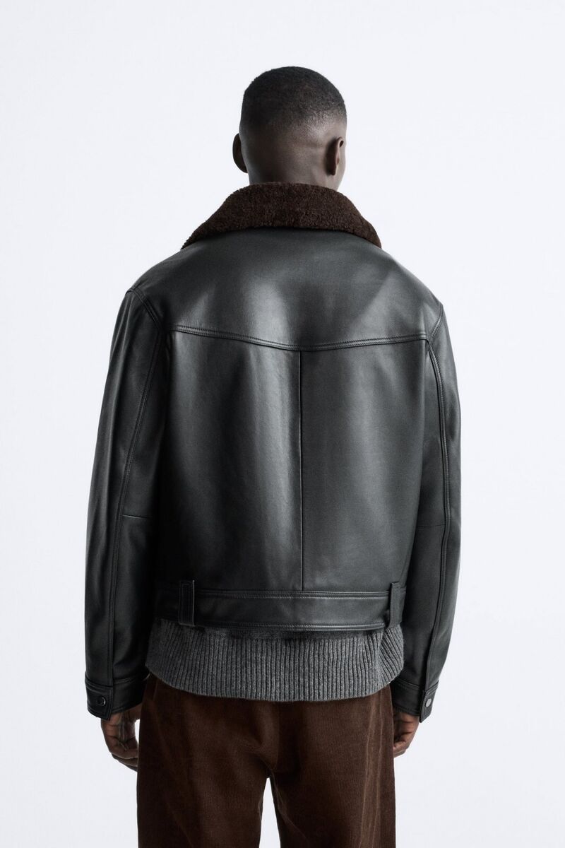 New Zara Aviator Leather Jacket w Faux Shearling S M L 5479 New Zara Aviator Leather Jacket w Faux Shearling S M L 5479