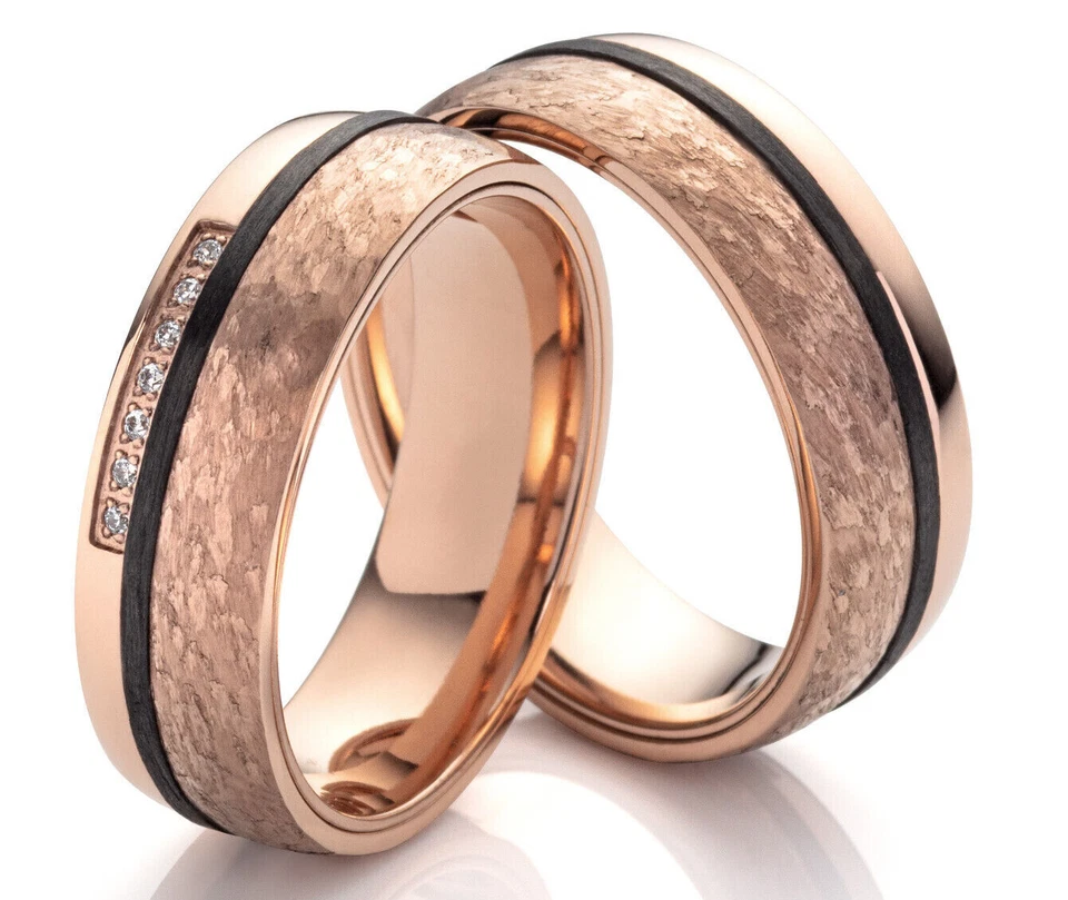 Paar Ringe Partnerringe Verlobungsringe Ehering Titan Carbon Gravur Trauring - Bild 2 von 4