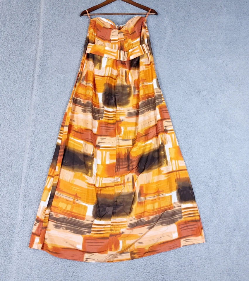Banana Republic Maxi Dress Women's 2? (28" Chest) Orange Silk Strapless Beachy - Image 2 of 4