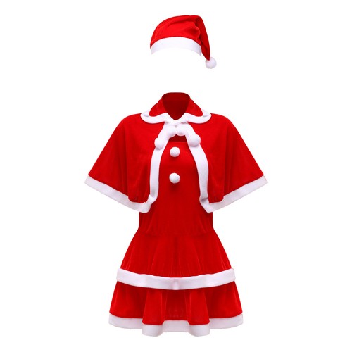 Women's Christmas Cosplay Costume 3 Pcs Suit Xmas Mrs.Santa Claus Velvet Dress - Picture 8 of 14