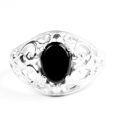 Schwarzer Onyx, massiver 925 Sterling Silber Damenring, SR111