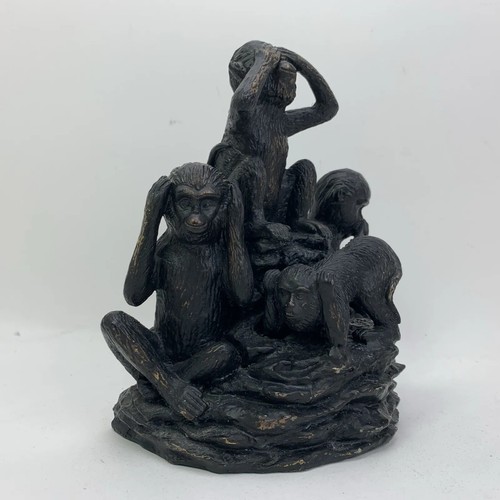 4 Wise Monkeys Figurine Resin Statue Hear See Speak No Evil Bookend Doorstop - Picture 8 of 16