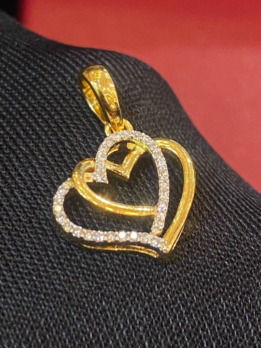 Pendentif Deux Cœurs En Or 18 Carats (750) Sertis De Diamants 0.18 Ct - Neuf Avec Boîte