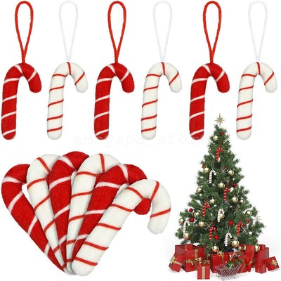 6X Wool Felt Candy Cane Sticks Christmas Xmas Tree Hanging Decorations Red/White