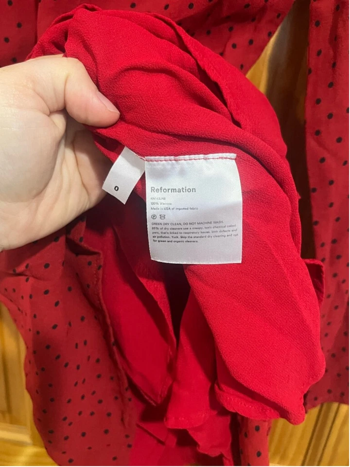 Mini Vestido Para Mujer Reformation Negro Lunares Rojo Chispa Manga Larga Talla 0 Foto 4 de 4