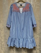 J.Crew Blue & White Striped Lined Dress with Floral Embroidered Accent Size S