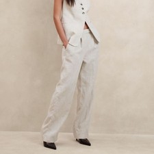 Banana Republic Beige Lina 100 Linen Straight Fit Trousers beige pants size 6 L