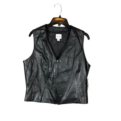 Wilsons Leather Maxima Vest Womens L Black NEW Moto Zip Front