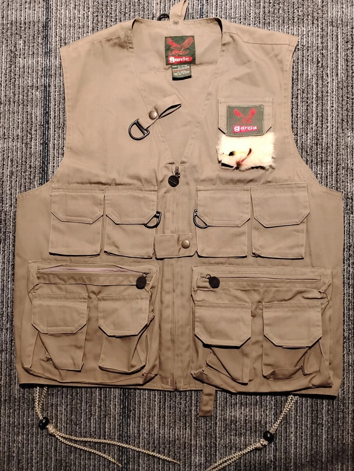 Vintage 90s Garcia Fly Fishing Canvas Utility Vest Multi Pocket Men's OSFA Zip