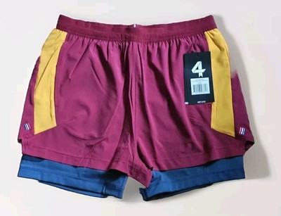 4Laps FourLaps Command Shorts Womens Sm Pinot/Yellow Lined Pockets $78 Msrp Nwt 