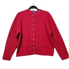 Karen Scott Pure Wool Red Cardigan Size Large Gold Buttons Pockets Valentines