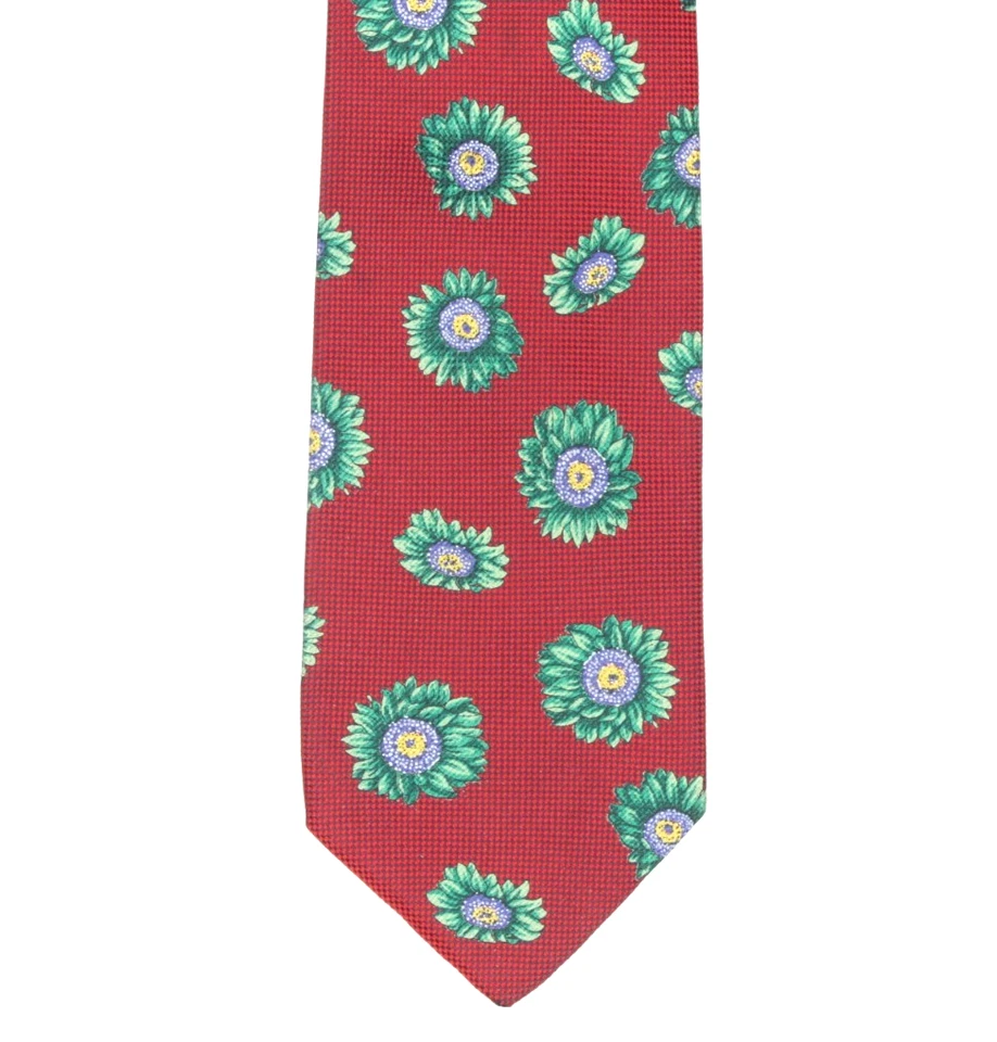 Corbata de cuello de seda con estampado floral de margarita grande roja verde azul para hombre Foto 2 de 4
