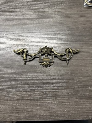 1 Antique Brass Pediment, French Ornament, Ormolu Ornate Cabinet Decoration (34)