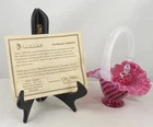 Fenton CV214 CR Cranberry Opalescent Swirl Small Hobnail Basket w Ribbed Handle