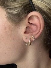 3 Pairs Lab Created 14K Gold Plated Earrings Set Stud Hoop Women