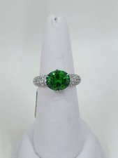Oval-Cut Green Cubic Zirconia and White White Cubic Zirconia Sterling Silver Rin