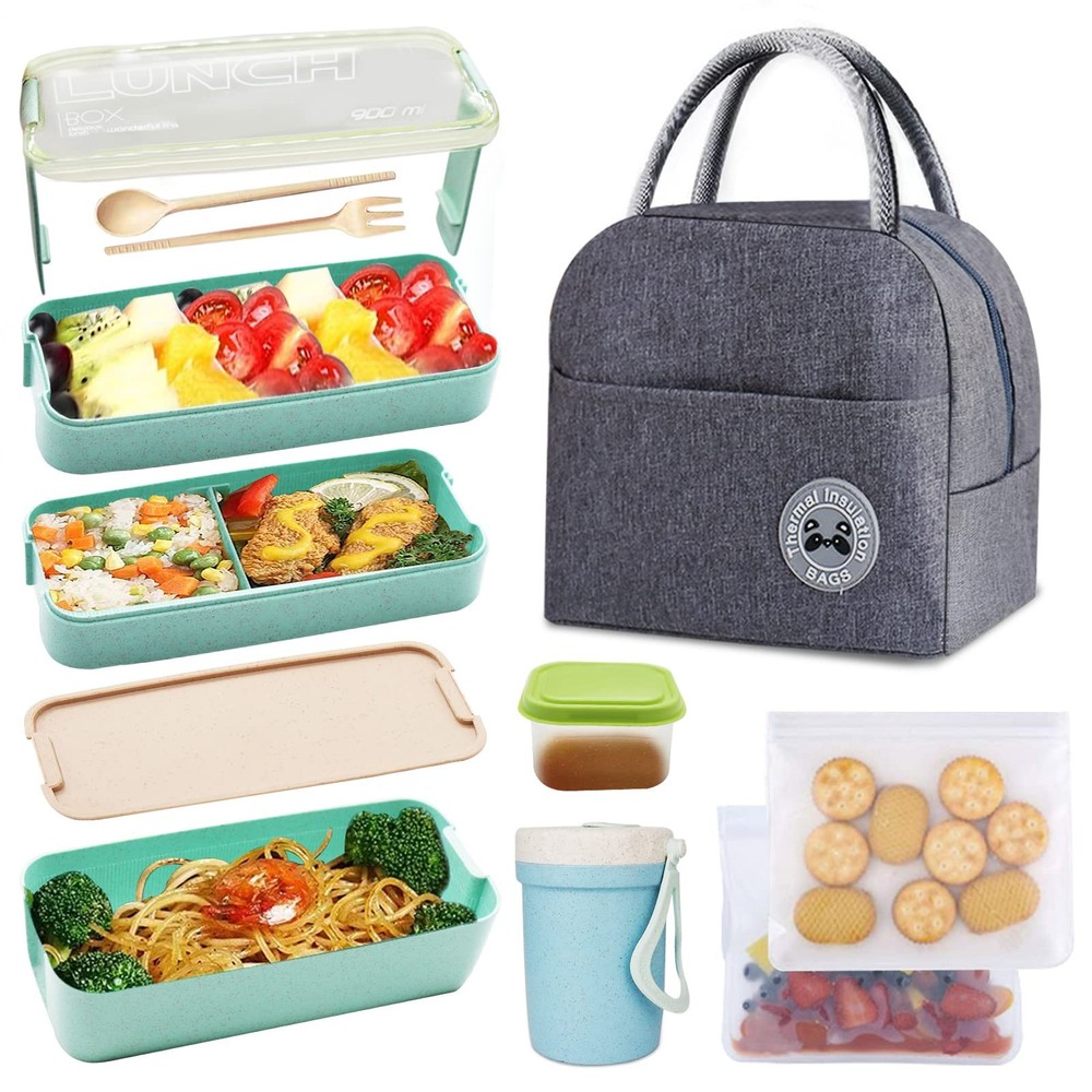 Japanese Bento Box Kit - 3-Layer Leakproof Lunch Container with Compartments