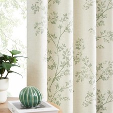 Green Leaf Full Blackout Window Curtain Panels for Bedroom 84 Inch 40"x84"x2