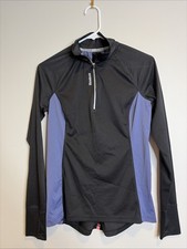 Reebok Shirt Sz S Women s 1/4 Zip Stretch Top Thumbhole Blue Black Athleisure