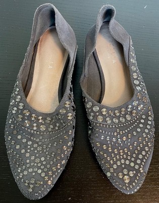 Cecelia New York Mojito Almond Toe Flat - Sz 6 - Studded Grey Blue Suede Leather