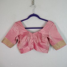 Indian Choli Crop Top Blouse M 8 10 Pini Silk Blend Gold Trim Festival Party